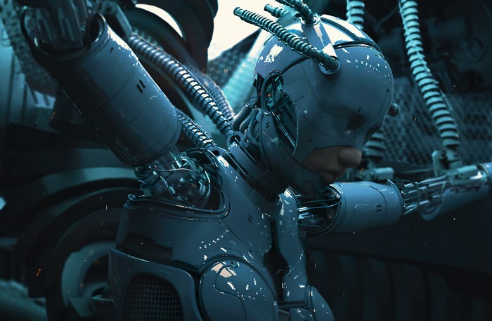 Futuristic robot with wires