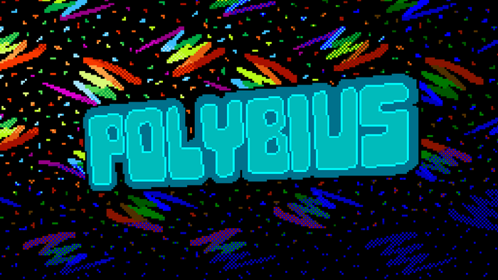 Polybius pixel art with colorful background
