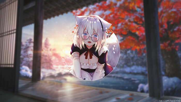 Anime girl with cat ears and glasses