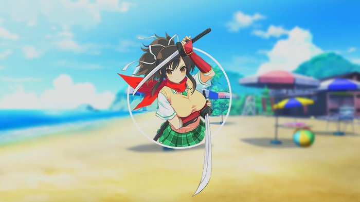 Anime girl with sword on a beach