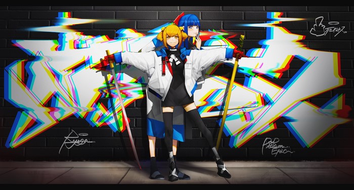 Pop Team Epic graffiti art with Popuko and Pipimi