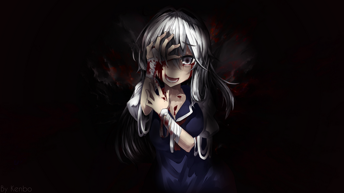 Yuno Gasai from Mirai Nikki covered in blood