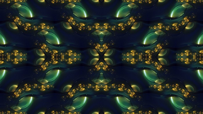 Abstract fractal pattern with gold and green elements