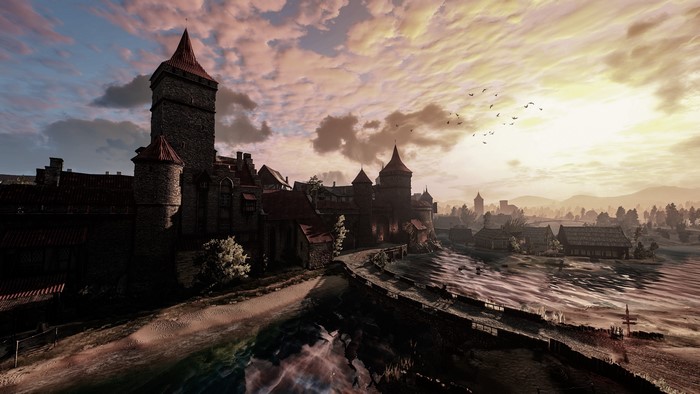 The Witcher 3: Wild Hunt castle at sunset