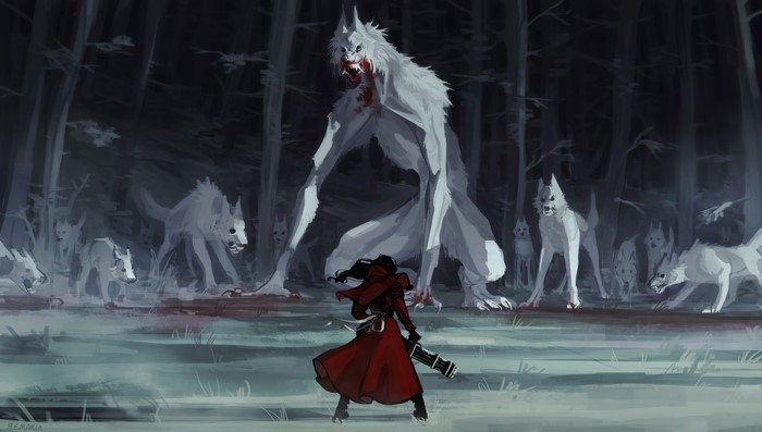 4K Fantasy Art of Red Riding Hood and Wolves