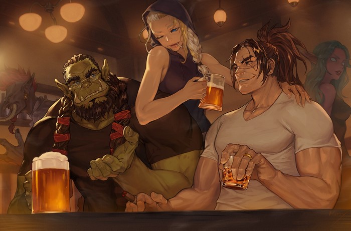 Warcraft characters in a tavern