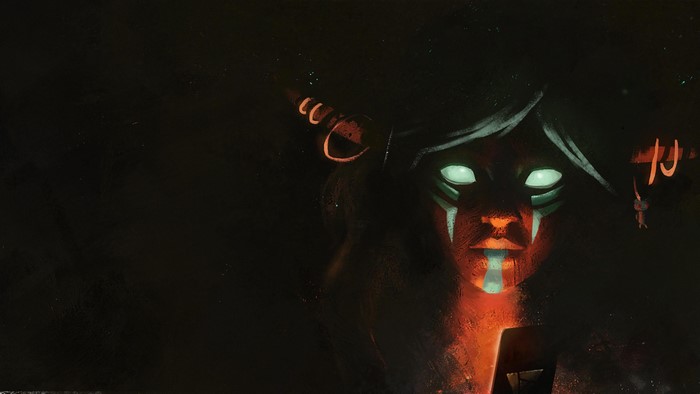 Dota 2 artwork of a dark character with glowing eyes