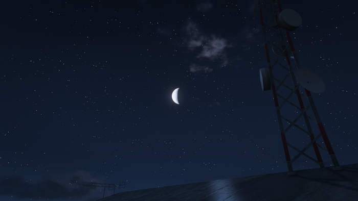 Moonlit night sky with a radio tower in Grand Theft Auto