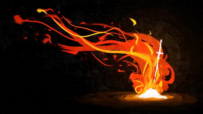 Dark Souls Bonfire with Sword and Fire