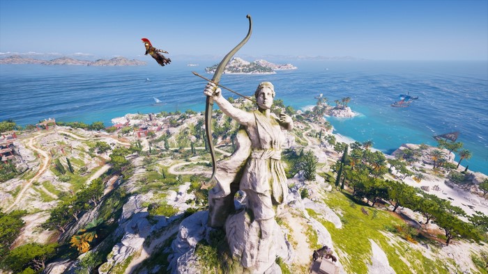 Kassandra from Assassins Creed: Odyssey performing a Leap of Faith