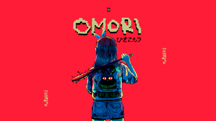 Omori with baseball bat on red background