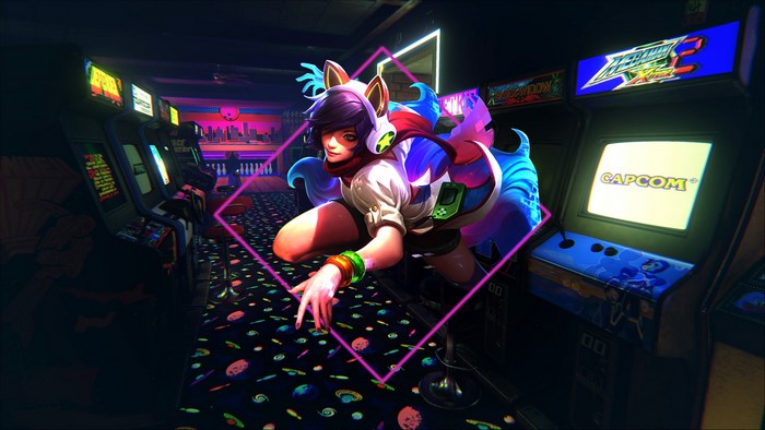 Ahri from League of Legends in an arcade