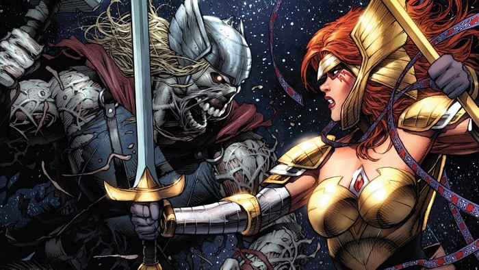 Zombie Thor vs. Angela from Marvel Comics