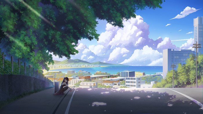 WA2000 from Girls Frontline squatting by a road