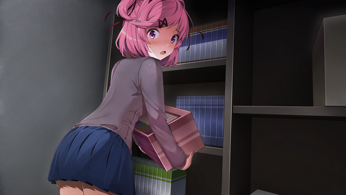 Natsuki from Doki Doki Literature Club holding a box
