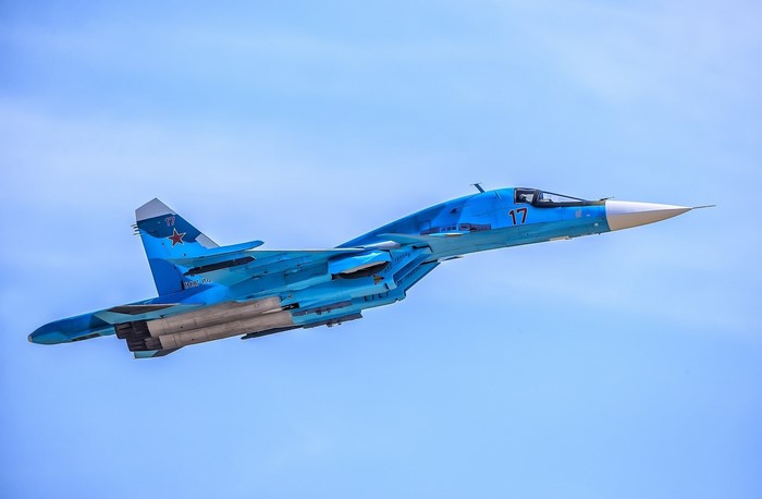 Sukhoi Su-34 Fullback military aircraft in flight