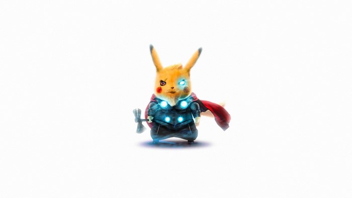 Pikachu as Thor with Mjolnir and Stormbreaker