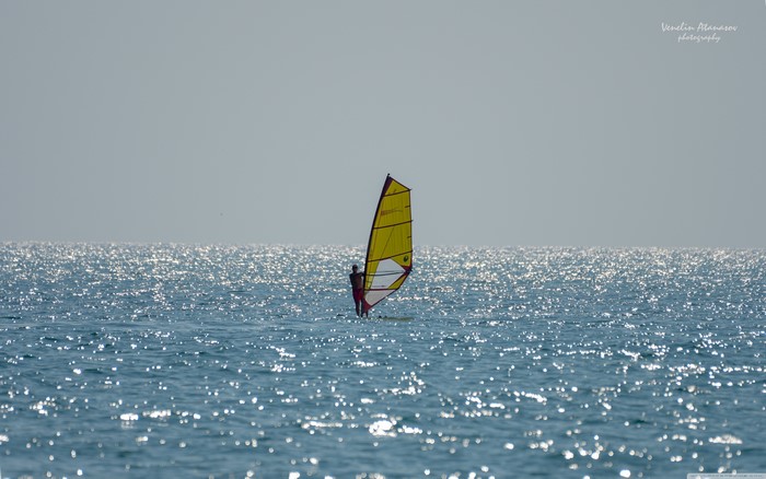 Windsurfer on a sparkling sea