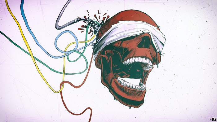 Skull with wires and blindfold by Jose Fernandez