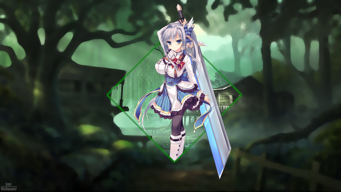Anime girl with sword in forest