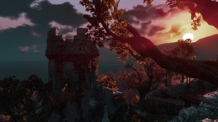 The Witcher 3: Wild Hunt castle at sunset