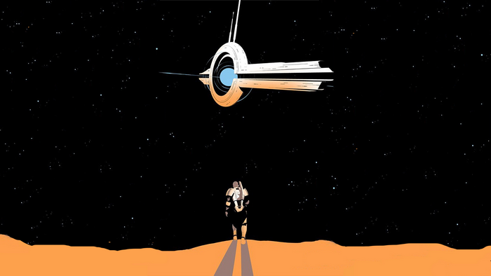 Commander Shepard from Mass Effect on an alien planet