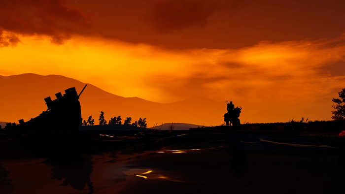 Geralt of Rivia from The Witcher 3: Wild Hunt at sunset