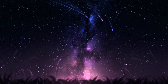 Digital art of a starry night sky with meteors