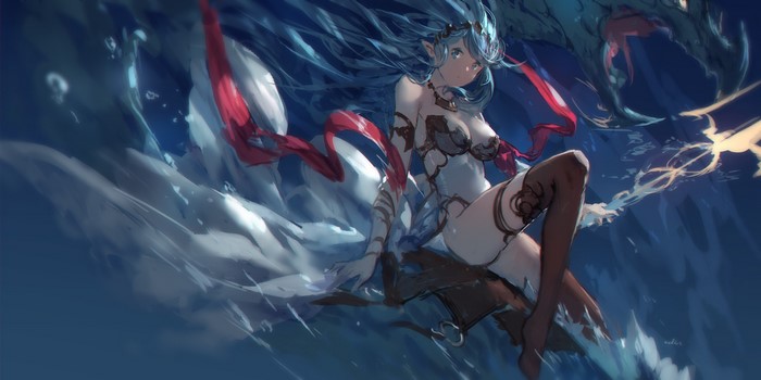 Anime girl with blue hair and dragon
