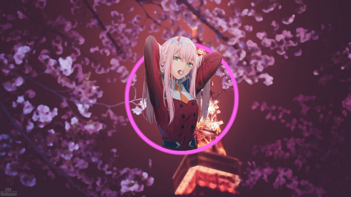 Zero Two from Darling in the FranXX with Tokyo Tower