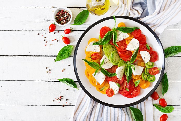 Caprese salad with heirloom tomatoes and mozzarella