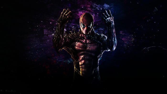 Spider-Man with Venom symbiote against cosmic background