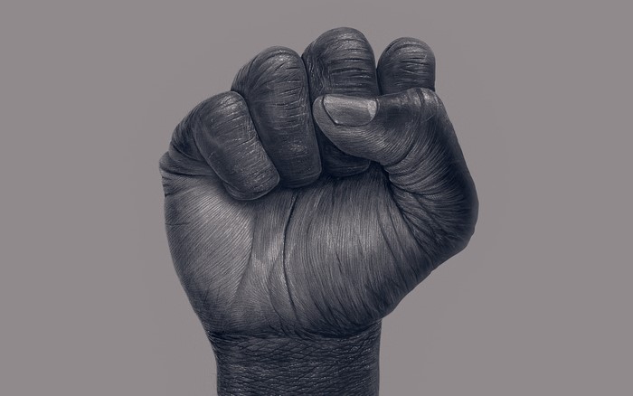 Black fist raised in protest