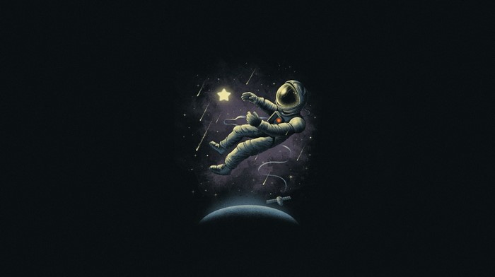 Astronaut reaching for a star in space