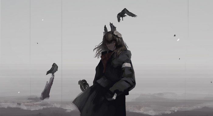 Anime girl with crows