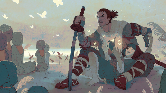 Sekiro from Sekiro: Shadows Die Twice with a child