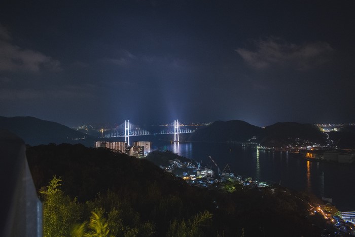 Night view of Nagasaki with illuminated bridge