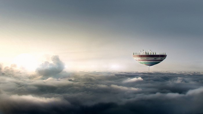 Floating Capsule Corp. building in Dragon Ball Z