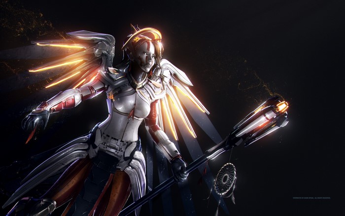 Mercy from Overwatch with glowing wings
