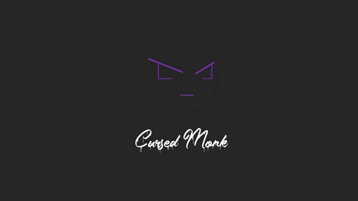 Minimalist angry face logo with text Cursed Monk
