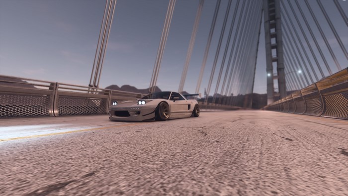 White Honda NSX mk1 with Rocket Bunny kit on a bridge