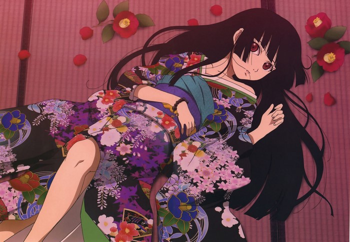 Enma Ai from Jigoku Shoujo in a Kimono with Flowers
