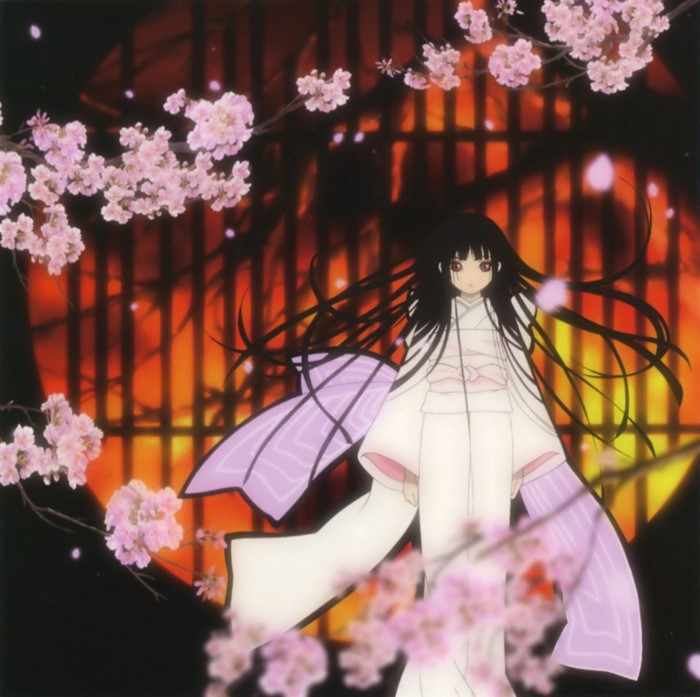Enma Ai from Jigoku Shoujo with cherry blossoms
