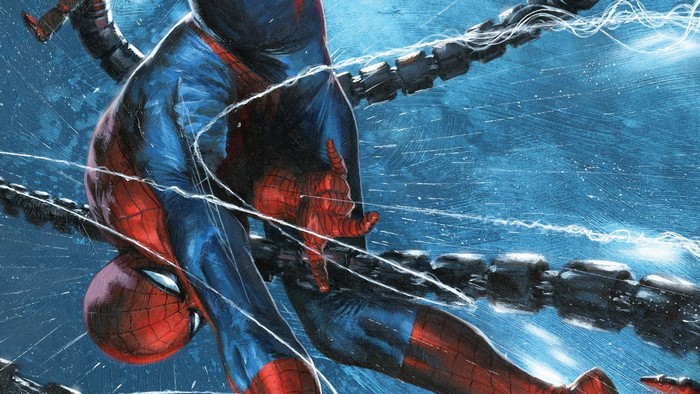 Spider-Man from Marvel Comics in the Rain