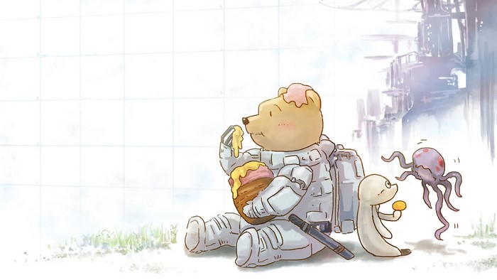 Winnie the Pooh and companion from Knights of Sidonia parody