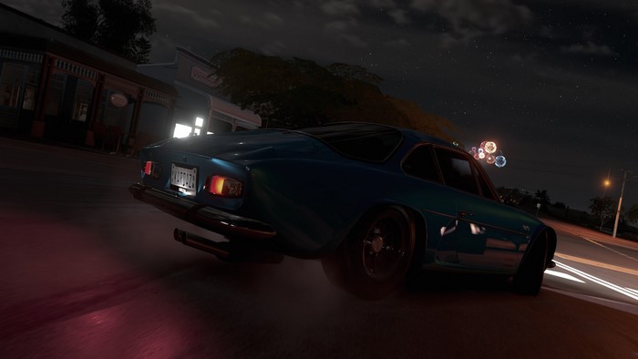 Blue Renault Alpine A110 from Forza Horizon 3 at night