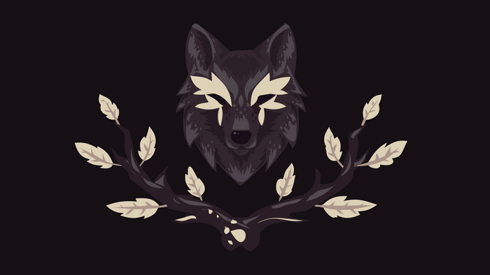 Wolf with branches and leaves
