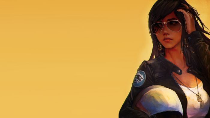 Pharah from Overwatch holding a helmet