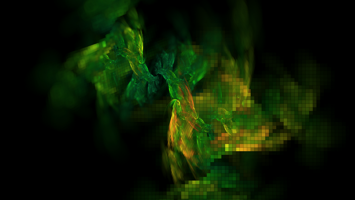 Abstract fractal with green and yellow pixels