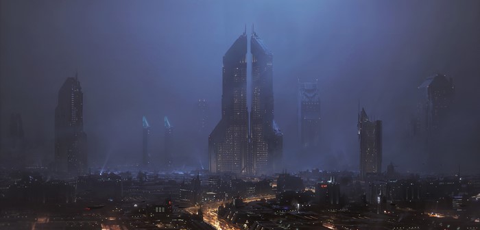 4K futuristic science fiction city skyline